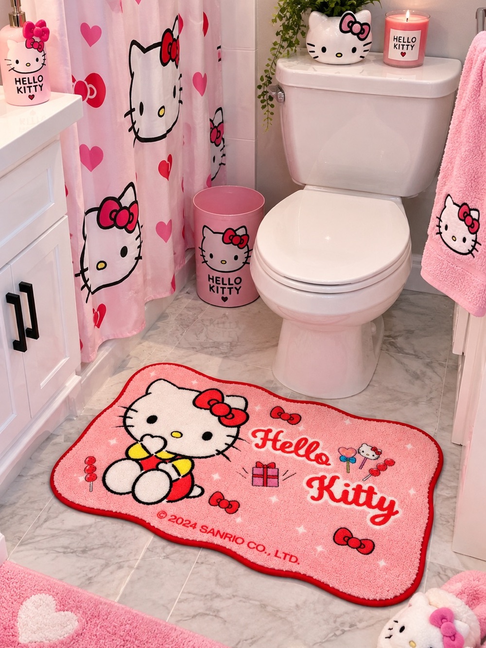 Hello Kitty Pink Bath Mat Rug – Non-Slip Backing - Picture 3 of 7